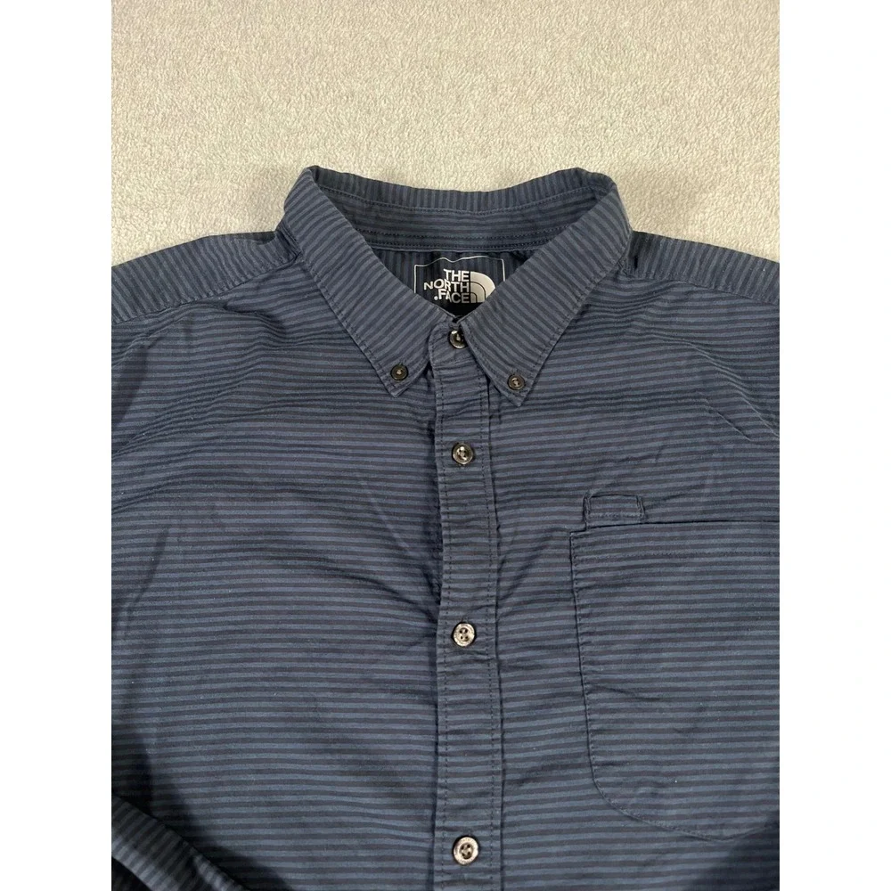 The North Face Mens XL Navy Blue Striped Long Sleeve Button Down Shirt Outdoor